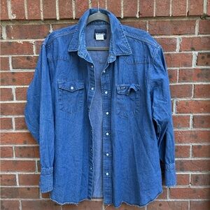 Wrangler Denim Chambray Pearl Snap Button Up Shirt Size 18x34 Men’s
